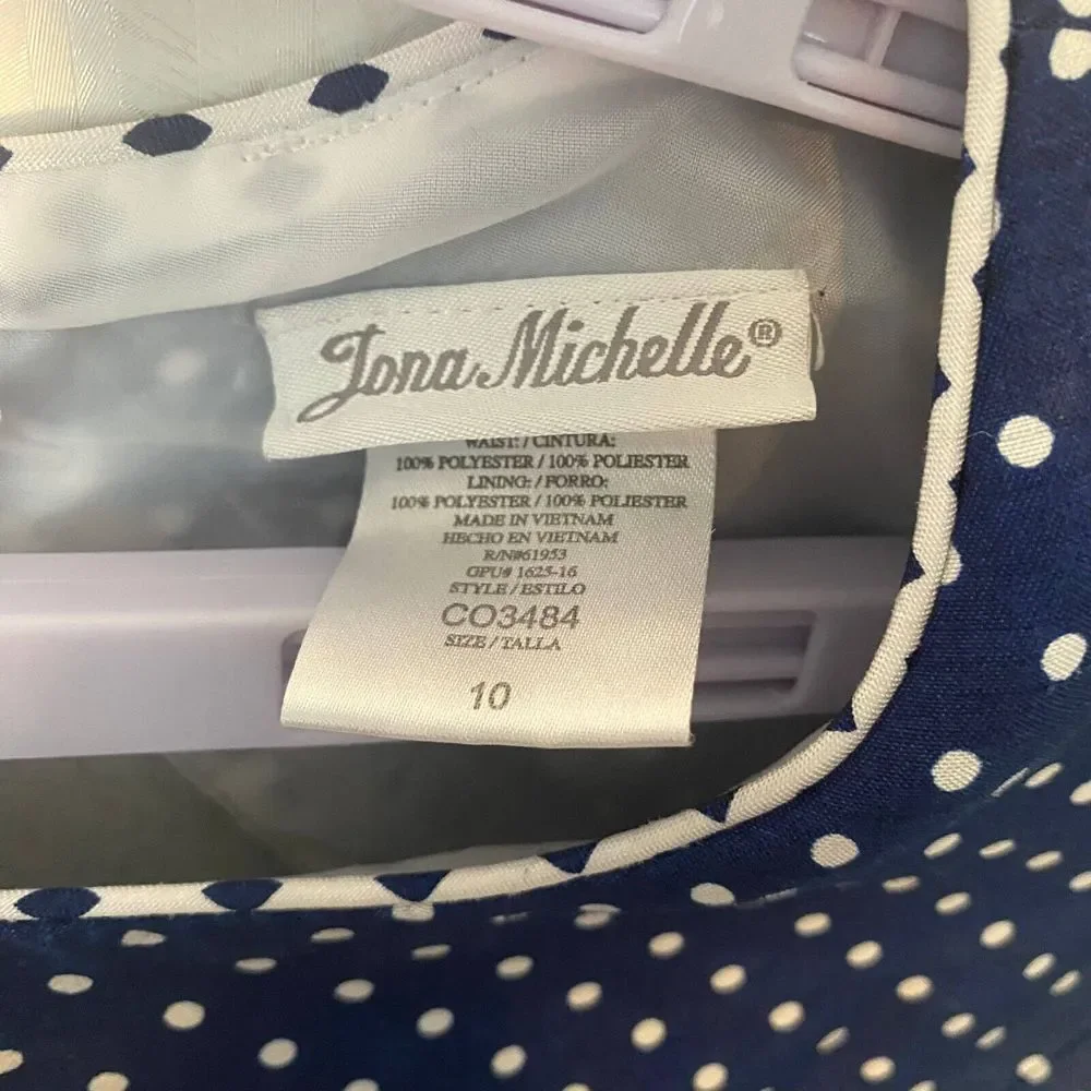 Jona Michelle Polka Dot Dress Girls Size 10 Blue White 100% Polyester Sleeveless